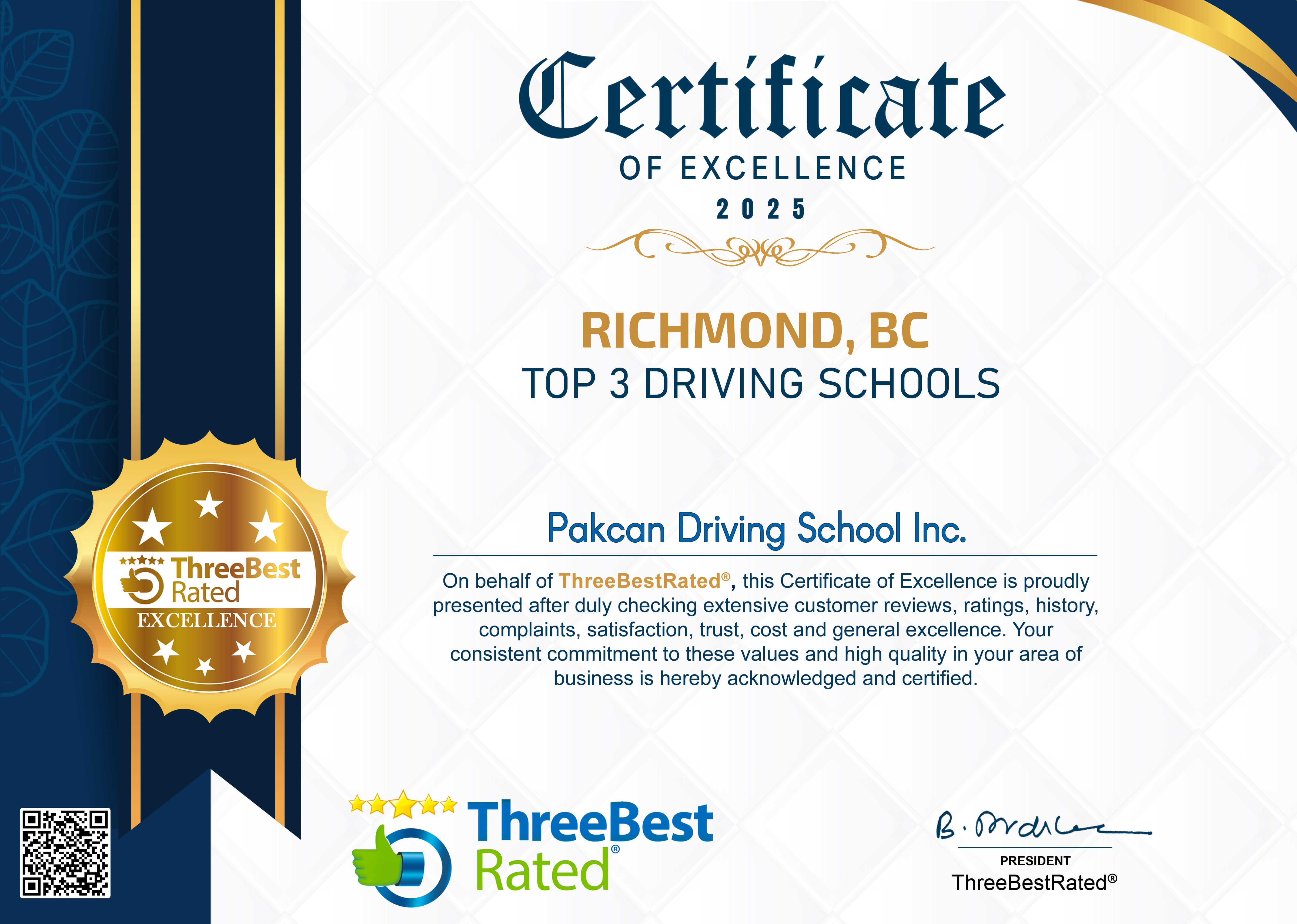 2025 certificate of excellence